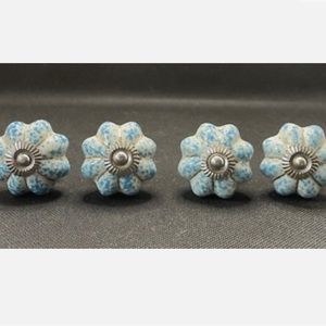 Set of 4 Handmade Ceramic Blue & White Speckled Drawer Cabinet Knobs